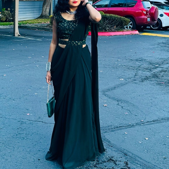 Indian Crop Top With Skirt And Dupatta Set - Picture 5 of 7